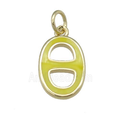 copper nose pendant with yellow enamel, gold plated