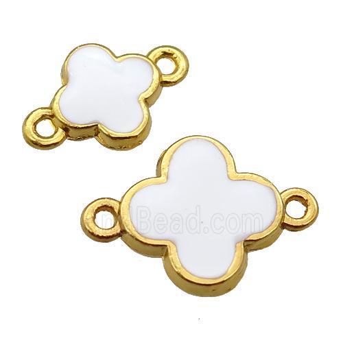 copper Clover connector with white enamel, gold plated