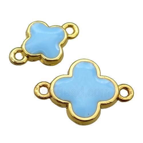 copper Clover connector with blue enamel, gold plated