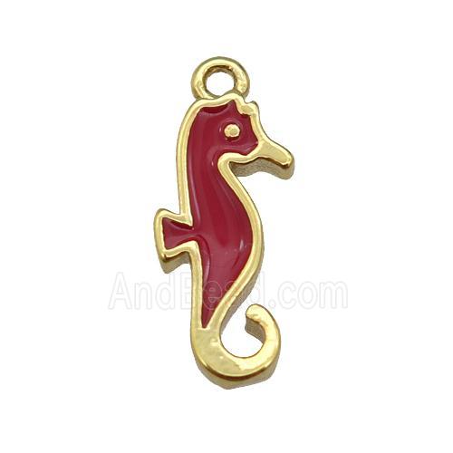 copper SeaHorse pendant with red enamel, gold plated