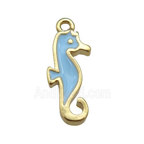 copper SeaHorse pendant with blue enamel, gold plated