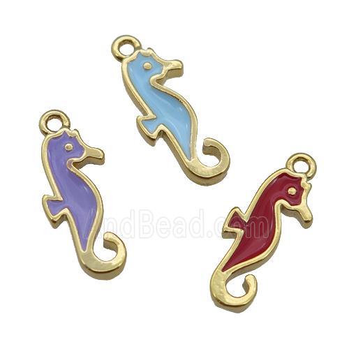 copper SeaHorse pendant with enamel, gold plated, mixed