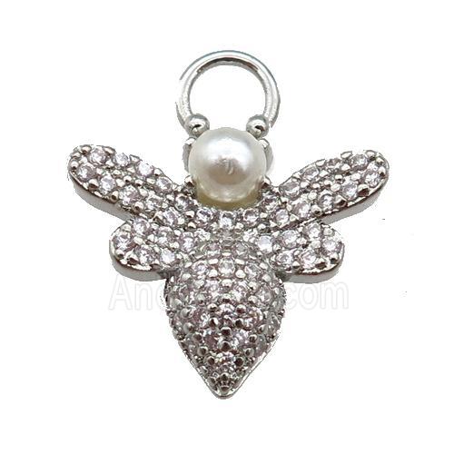 copper Honeybee pendant paved zircon, platinum plated