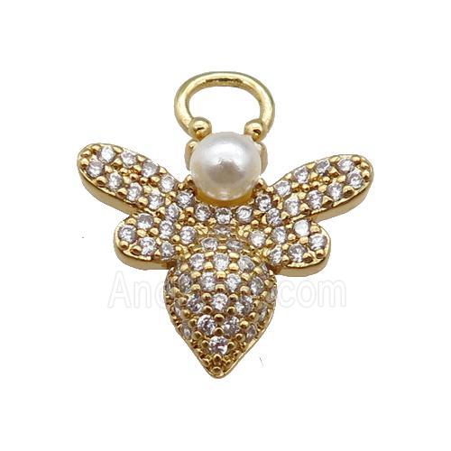 copper Honeybee pendant paved zircon, gold plated