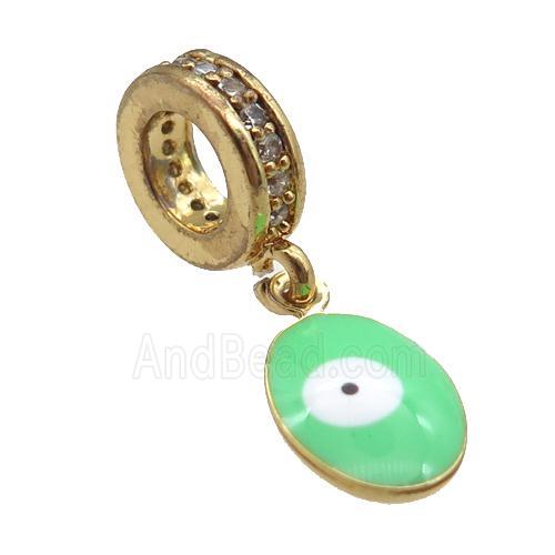 copper Evil Eye pendant with green enamel, gold plated