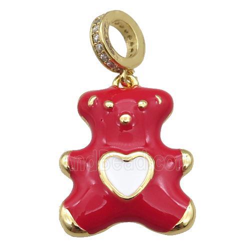 copper Bear pendant with red enamel, gold plated