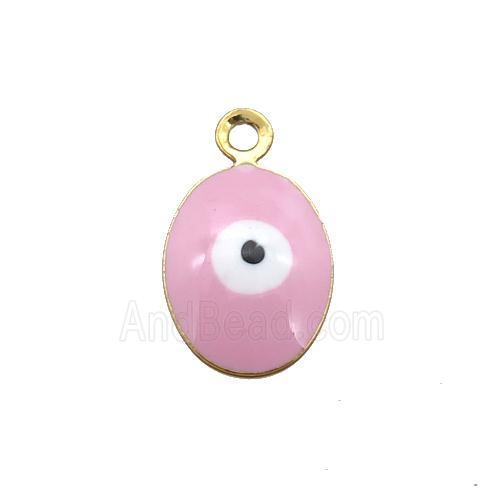 copper Evil Eye pendant with pink enamel, gold plated