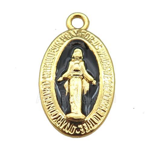 copper Jesus pendant with black enamel, gold plated