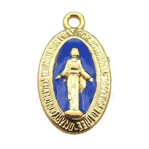 copper Jesus pendant with blue enamel, gold plated