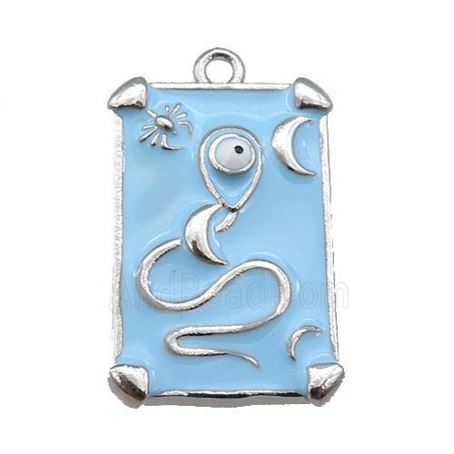 copper Tarot Card pendant with blue enamel, platinum plated