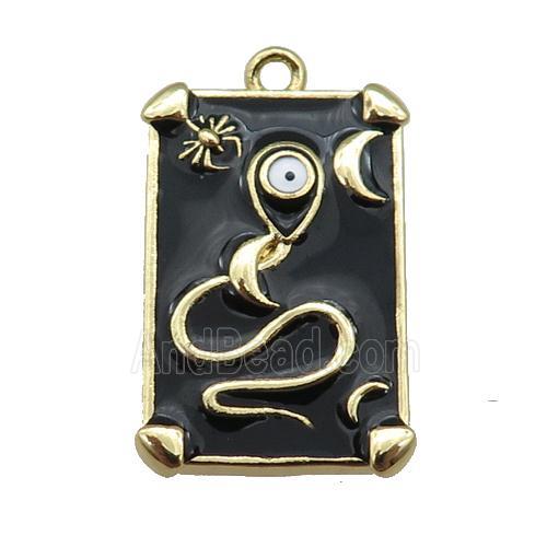 copper Tarot Card pendant with black enamel, gold plated