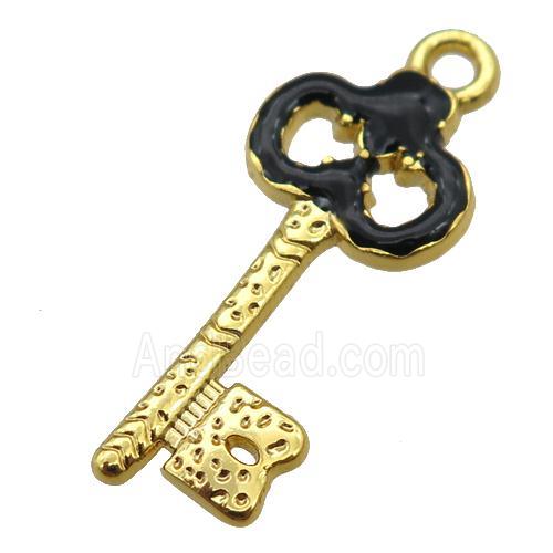 copper Key pendant with black enamel, gold plated