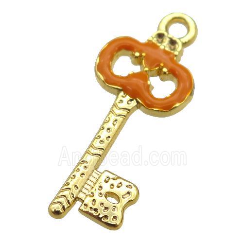 copper Key pendant with brown enamel, gold plated