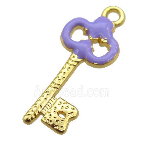 copper Key pendant with lavender enamel, gold plated
