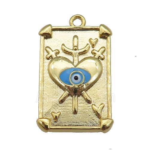 copper Tarot Card pendant with blue enamel eye, sword, gold plated