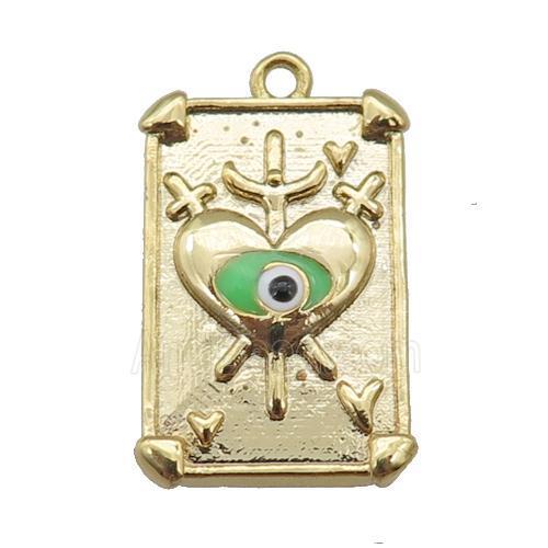 copper Tarot Card pendant with green enamel eye, sword, gold plated