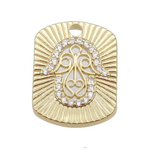 copper Hamsahand pendant paved zircon, gold plated