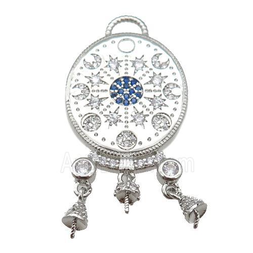 copper Moon pendant paved zircon, platinum plated