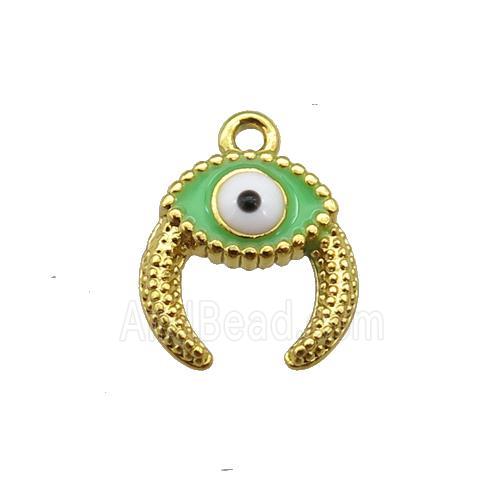 copper Evil eye pendant with green enamel, gold plated