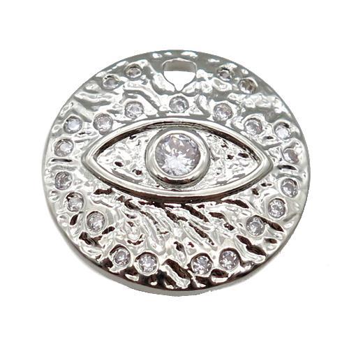 copper Eye charm pendant paved zircon, circle, platinum plated