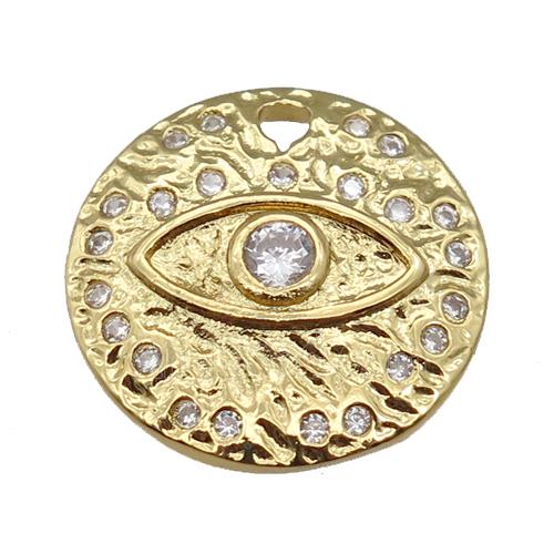 copper Eye charm pendant paved zircon, circle, gold plated