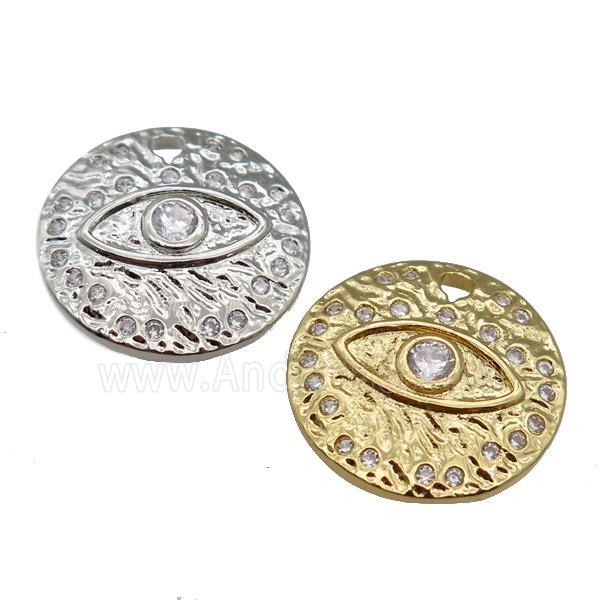copper Eye charm pendant paved zircon, circle, mixed