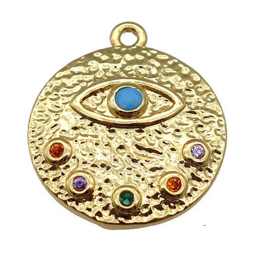 copper Eye charm pendant paved zircon, circle, gold plated