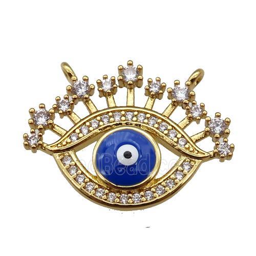 copper Eye pendant paved zircon with blue enamel, gold plated