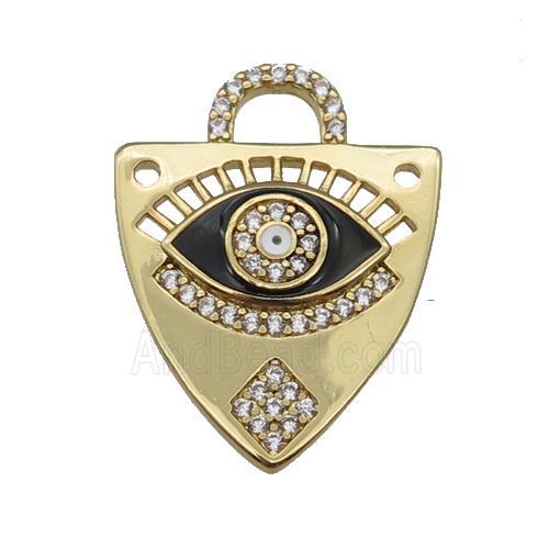 copper shield pendant paved zircon with black enamel Eye, gold plated