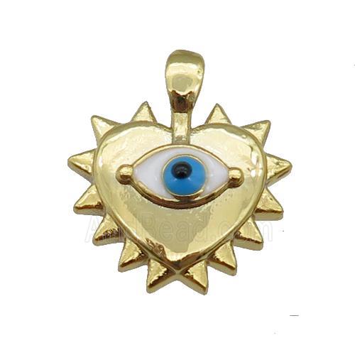 copper Heart pendant with white enamel evil eye, gold plated