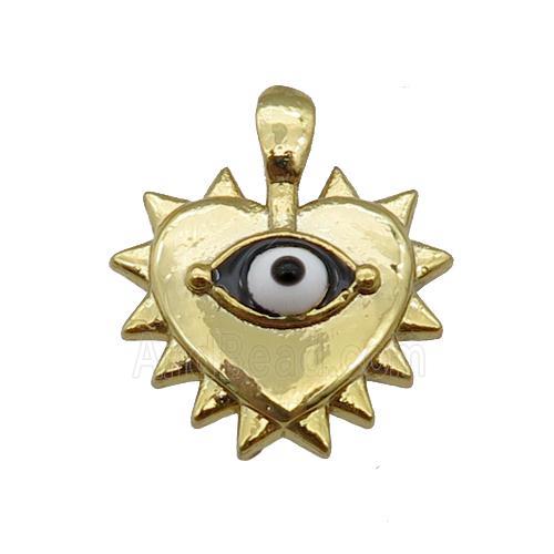 copper Heart pendant with black enamel evil eye, gold plated
