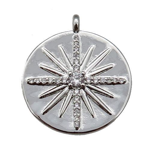 copper circle pendant paved zircon with star, platinum plated
