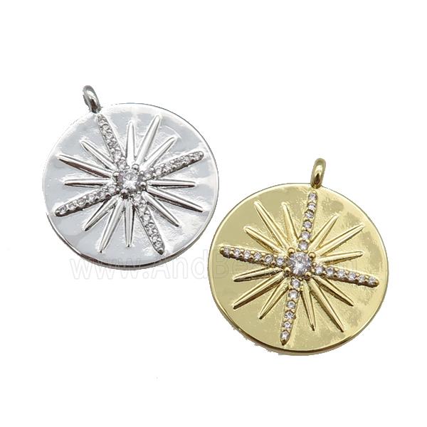 copper circle pendant paved zircon with star, mixed