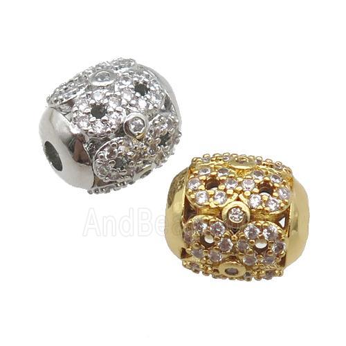 copper barrel beads paved zircon, mixed