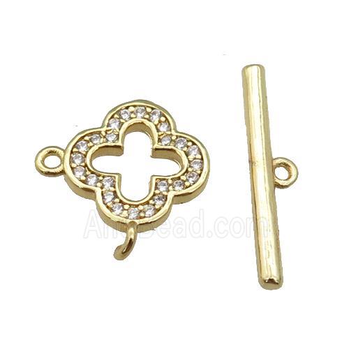 copper Toggle Clasp paved zircon, clover, gold plated