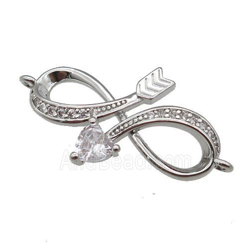 copper Infinity connector paved zircon, platinum plated