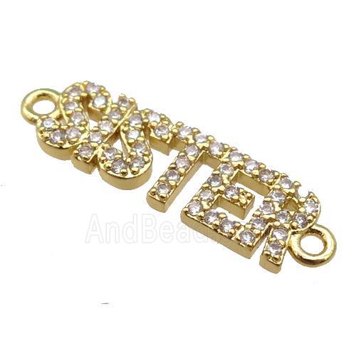 copper SISTER connector paved zircon, gold plated