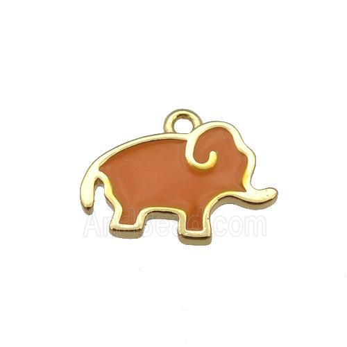 copper elephant pendant with brown enamel, gold plated