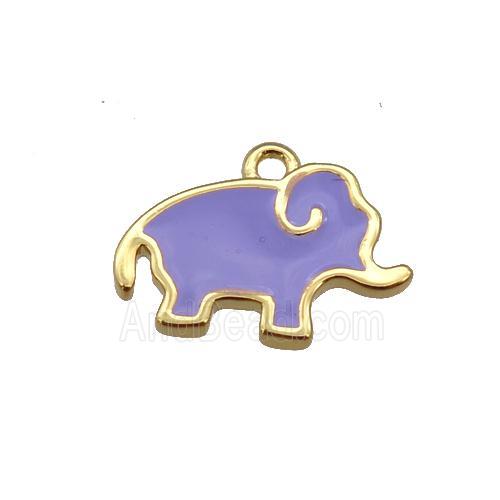 copper elephant pendant with lavender enamel, gold plated