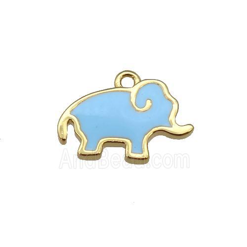 copper elephant pendant with lt.blue enamel, gold plated
