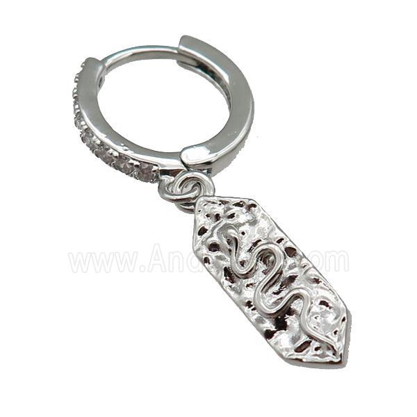 copper Hoop Earring paved zircon, snake, platinum plated