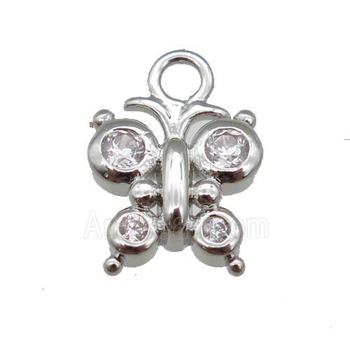 copper Butterfly pendant paved zircon, platinum plated