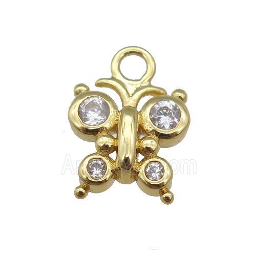 copper Butterfly pendant paved zircon, gold plated
