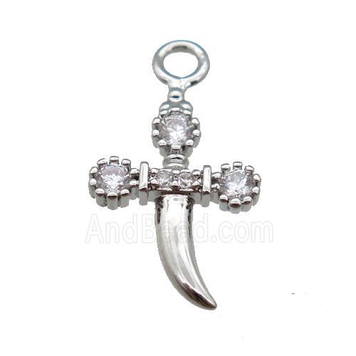 copper sword pendant paved zircon, platinum plated
