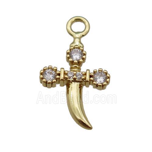 copper sword pendant paved zircon, gold plated