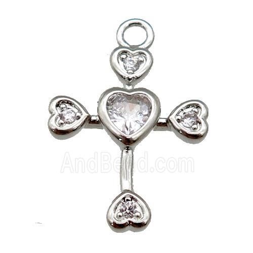 copper cross pendant paved zircon, platinum plated