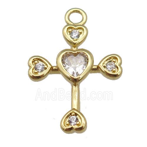 copper cross pendant paved zircon, gold plated