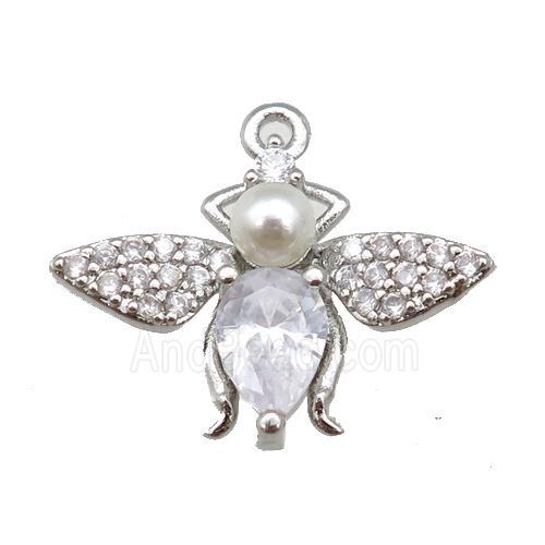 copper honeybee pendant paved zircon, platinum plated