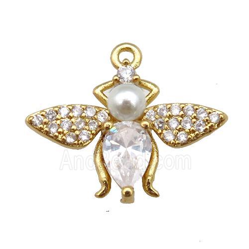 copper honeybee pendant paved zircon, gold plated