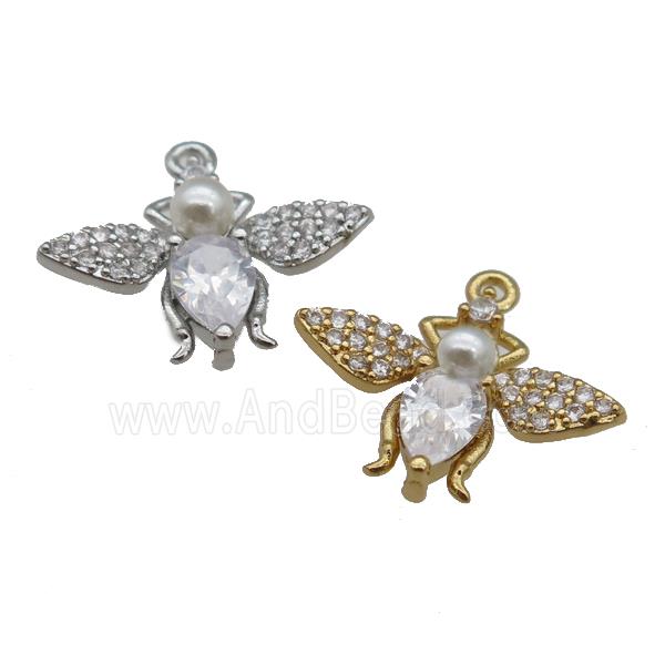 copper honeybee charm pendant paved zircon, mixed